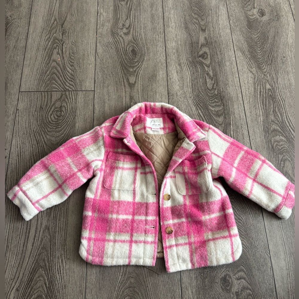 Zara Pink Plaid Kids Jacket used in good condition